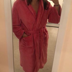 Fuzzy pink bath robe